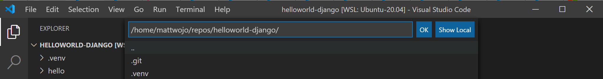 图 6：选择 WSL 中的项目文件夹