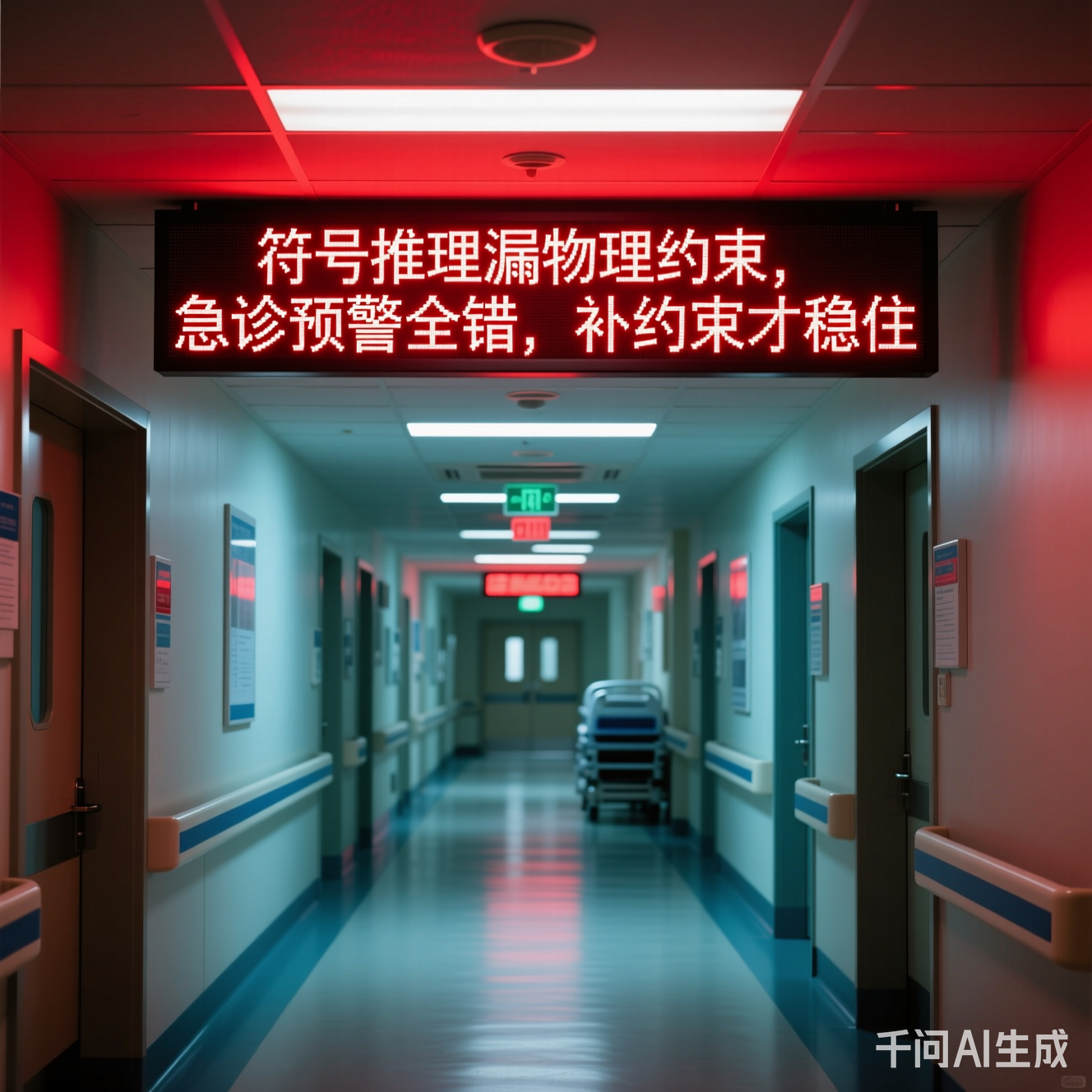 医院走廊的电子屏闪烁着红光