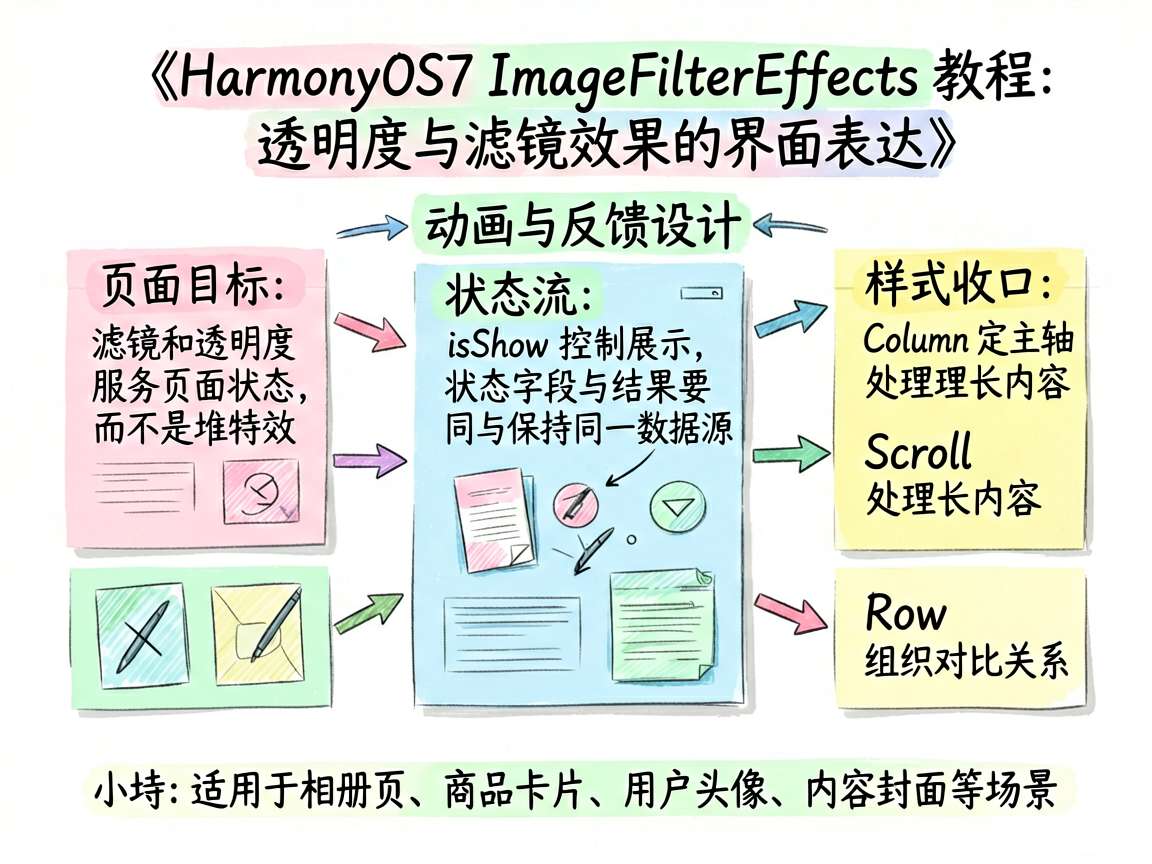 为一篇题为《HarmonyOS7 ImageFilterEffects 教程:透明度与滤镜效果的界面