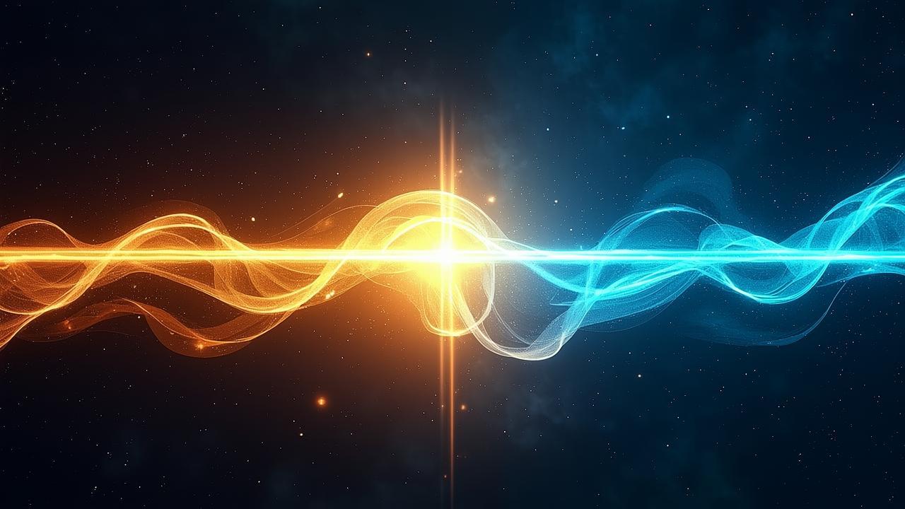 A futuristic abstract composition where a glowing 