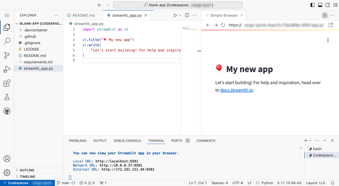 你的新 GitHub Codespace