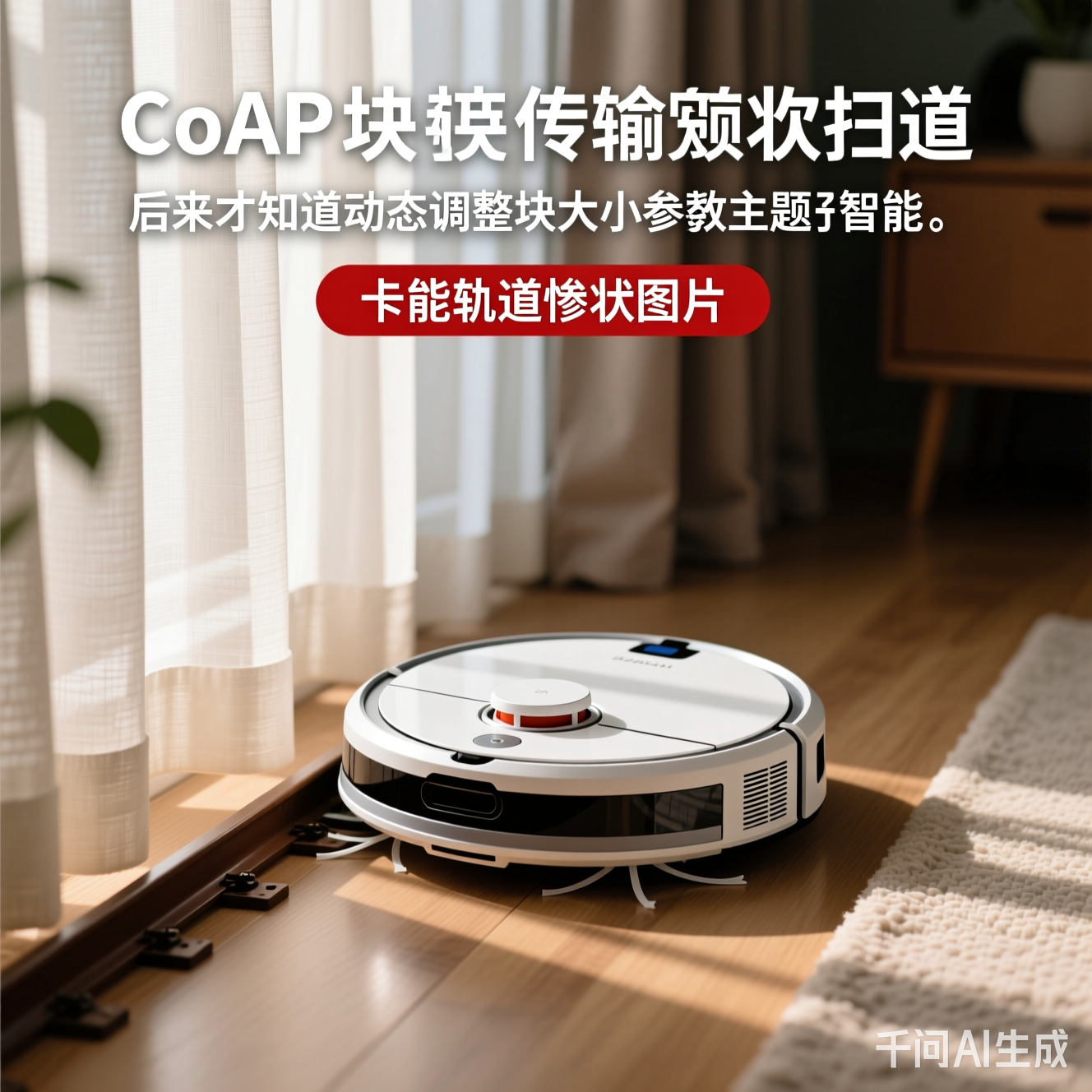 智能扫地机器人卡在窗帘轨道的惨状