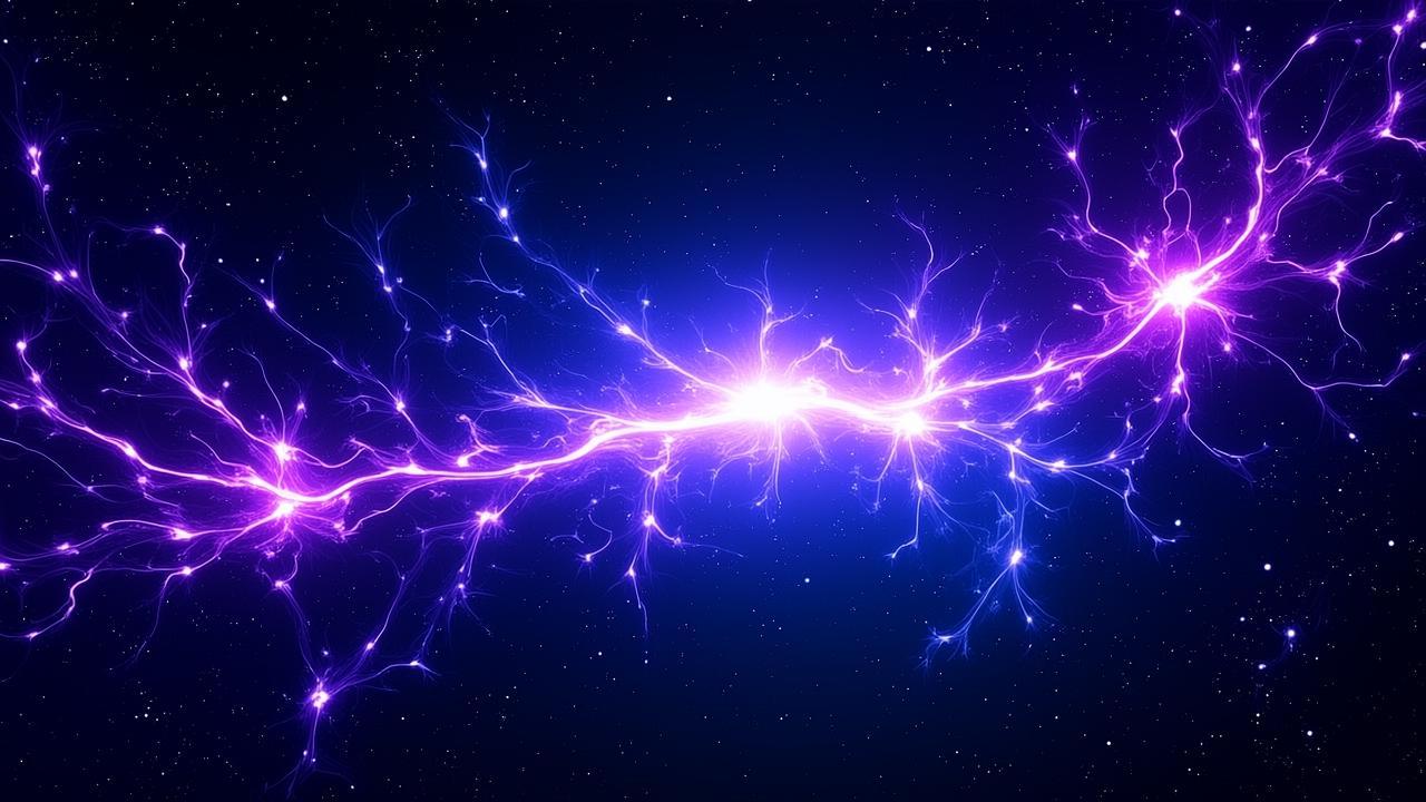 Abstract neural network imagery: glowing purple an
