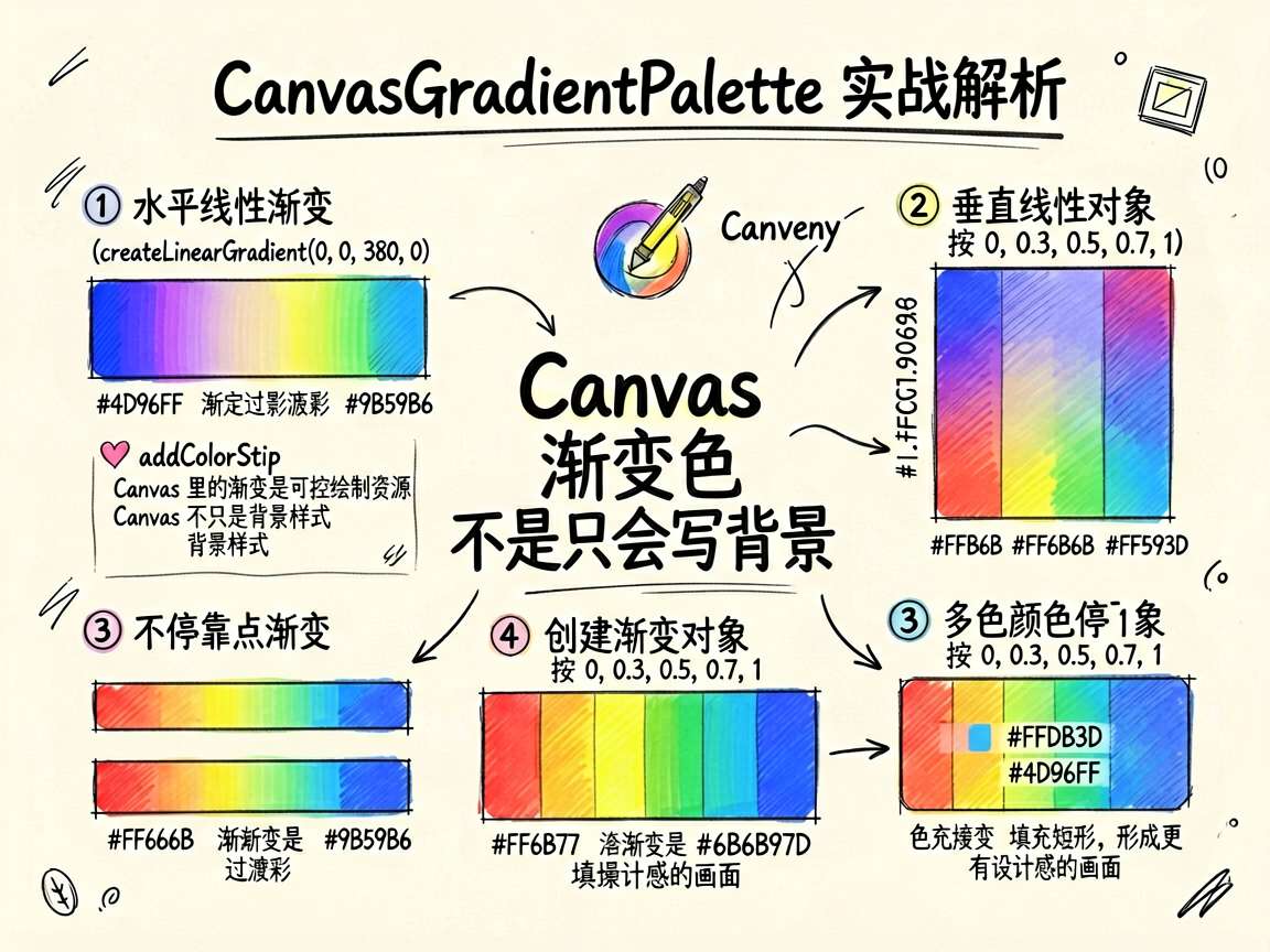 为一篇 HarmonyOS7 技术教程生成一张手绘笔记风信息图,主题是“CanvasGradient