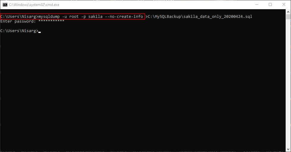 Generating backup of data only