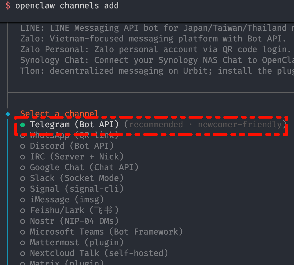 添加 Telegram channel