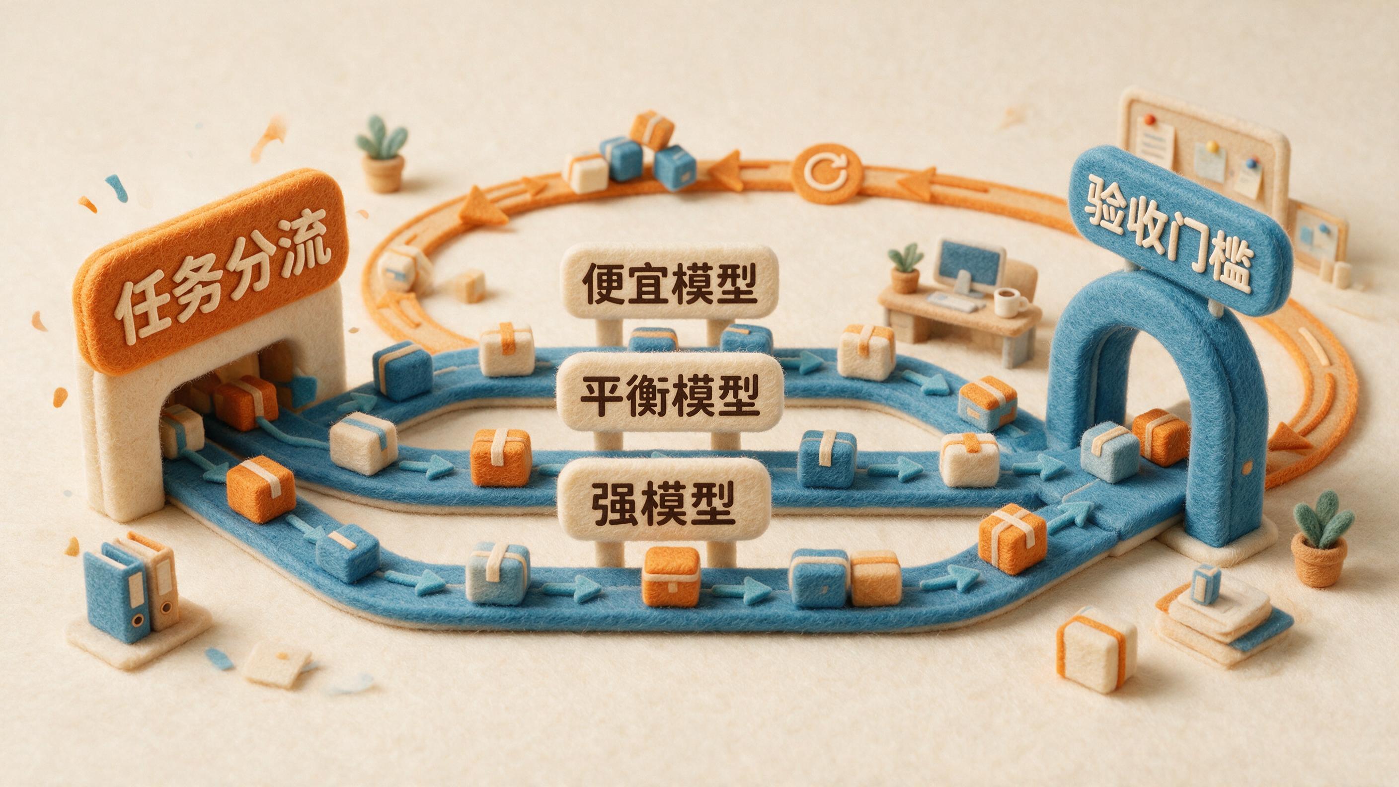 按任务风险分流模型，并统一经过验收门槛