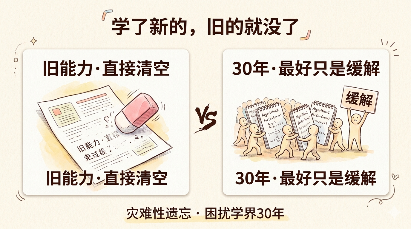 灾难性遗忘:学了新的,旧的就没了