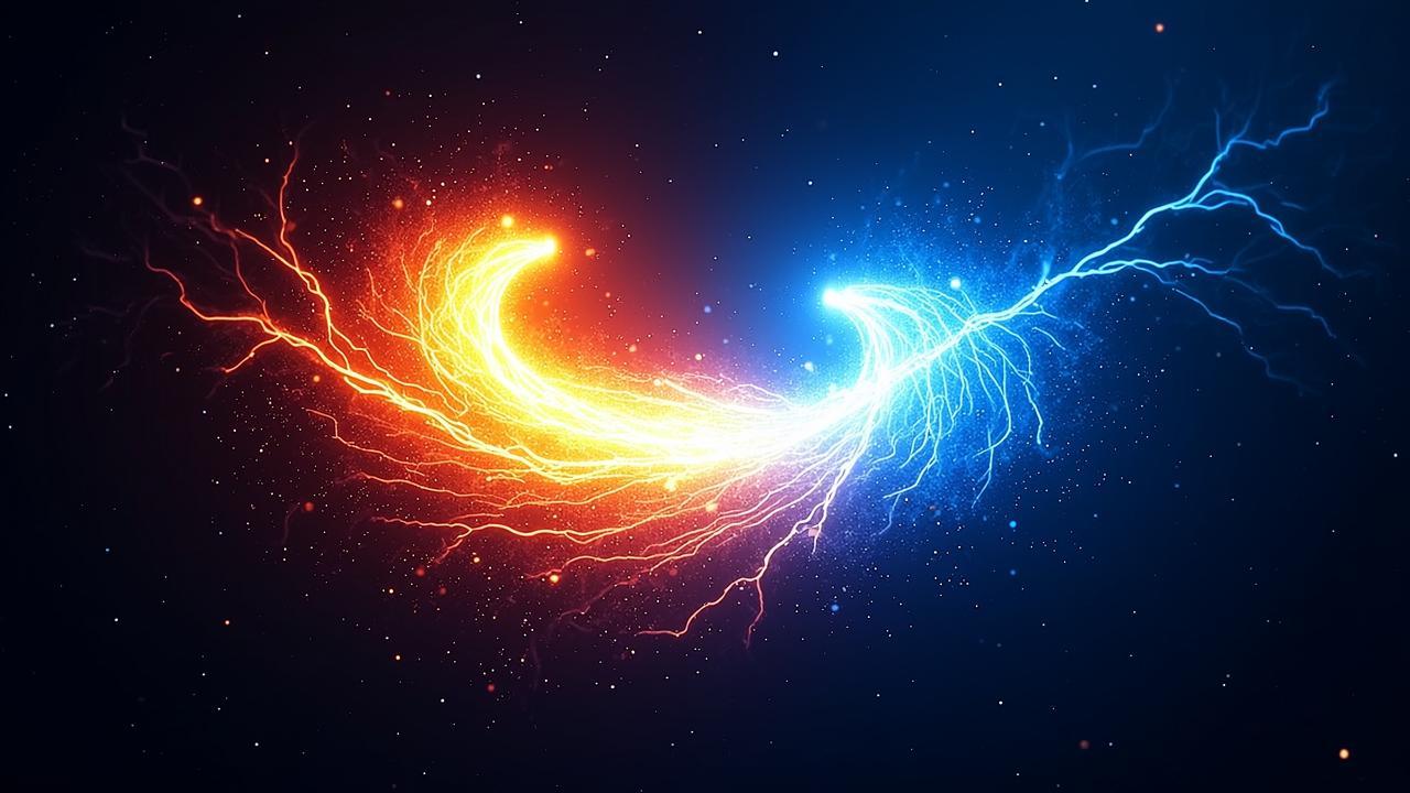 Abstract data flow imagery: two luminous streams o