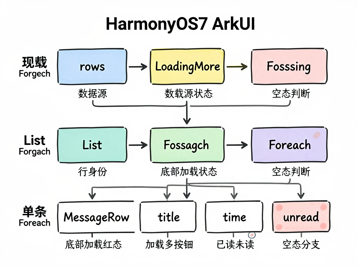 为一篇 HarmonyOS7 ArkUI 技术文章绘制一张 sketch-notes 风格的框架图,