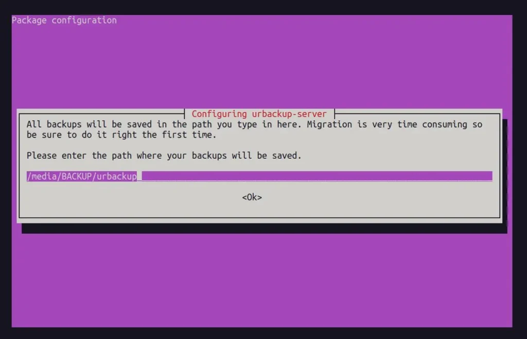 specifying the backup path in urbackup