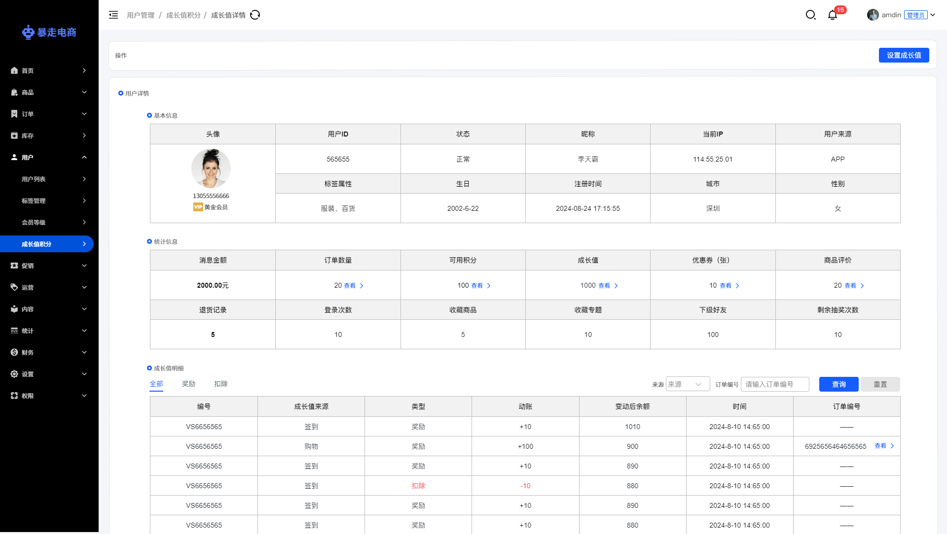 电商后台系统原型用户运营模块