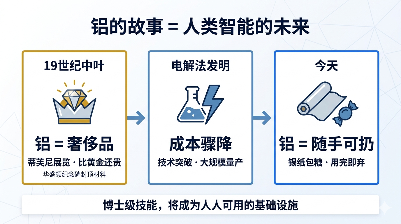 铝的隐喻:从奢侈品到锡纸,人类智能将从稀缺变为普惠基础设施