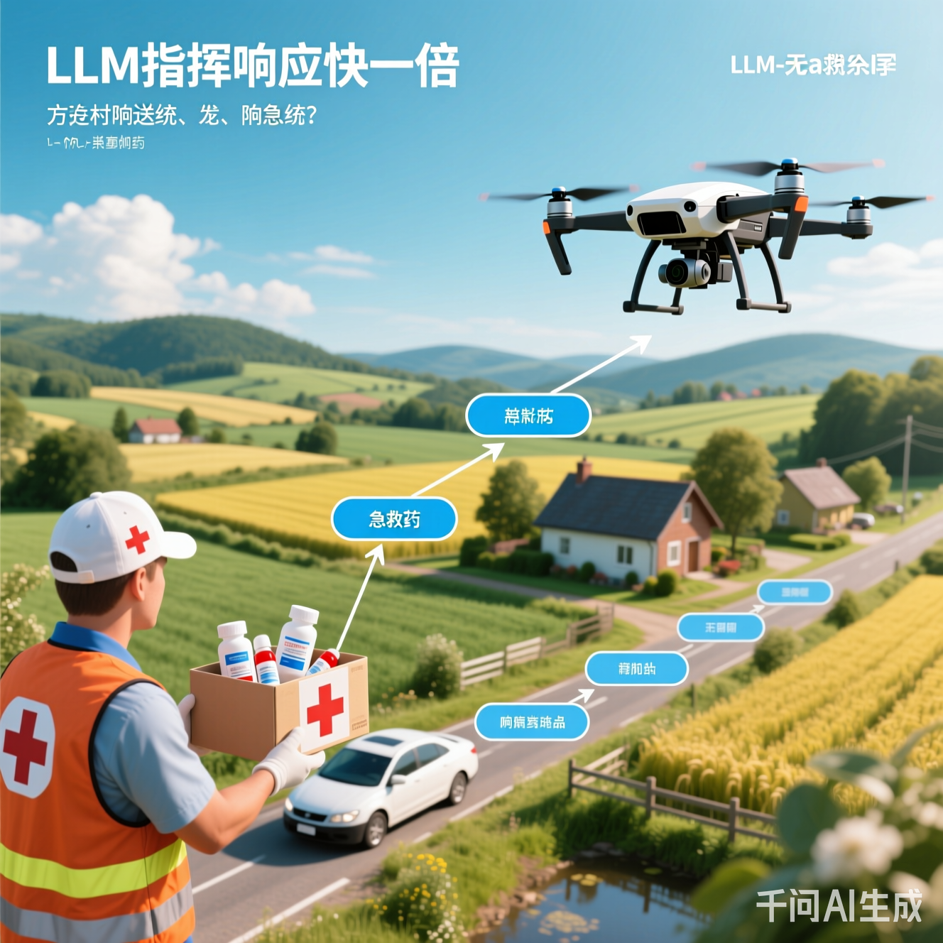 LLM-无人机系统在乡村环境中的运行流程图