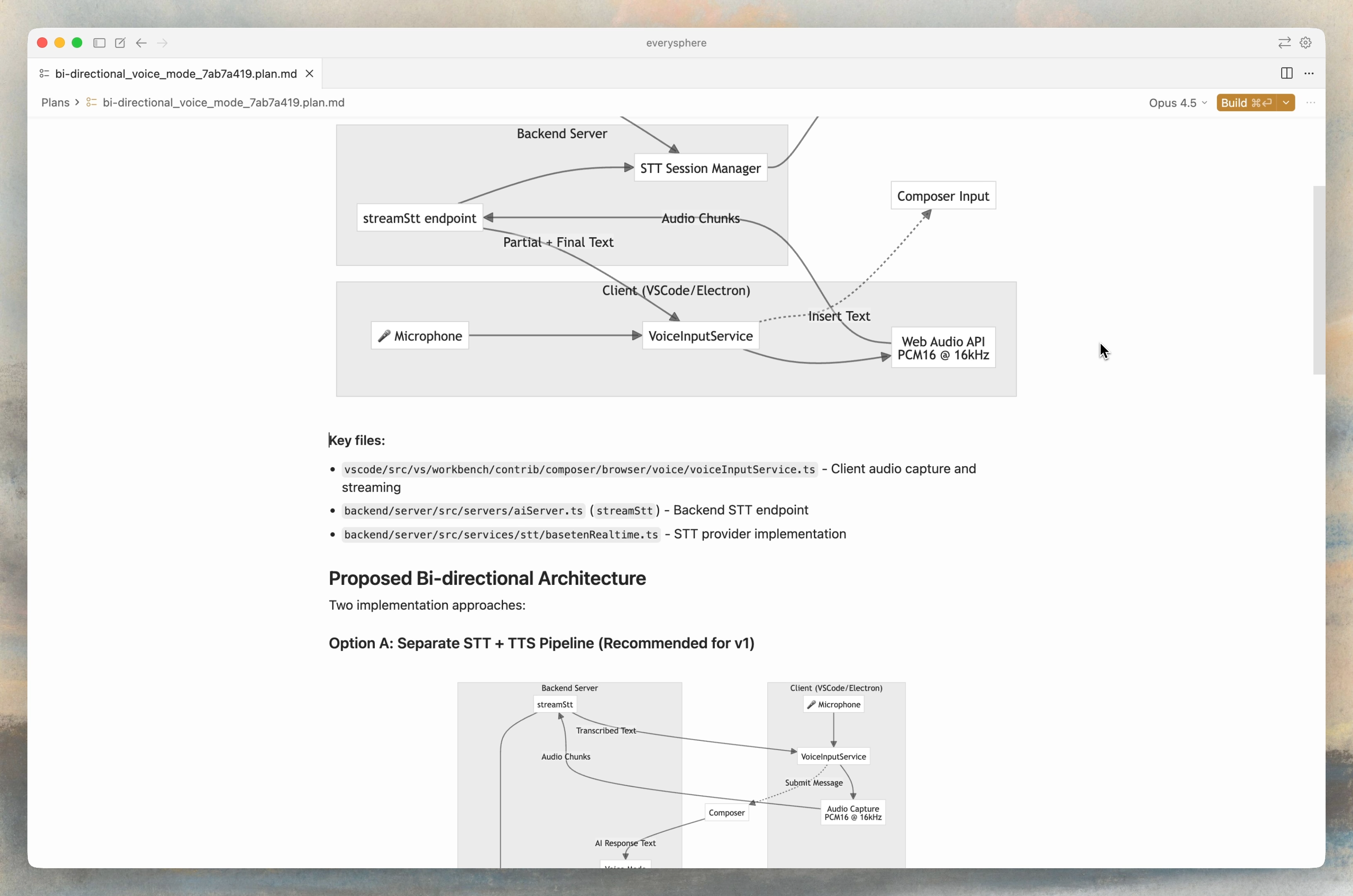 Plan Mode 界面：左侧是代码编辑区，右侧流式生成 Mermaid 流程图