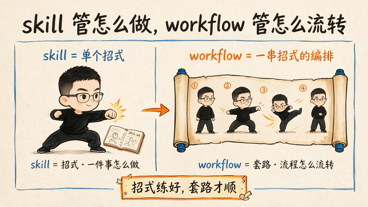 skill 是招式,workflow 是套路
