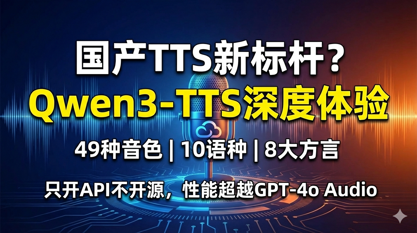 国产TTS新标杆？Qwen3-TTS深度体验：49种音色、10语种、8大方言，却“只开API不开源”封面图.png