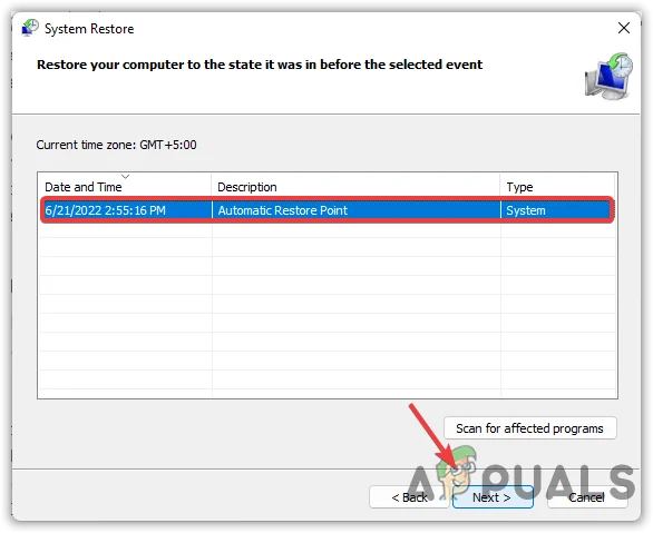 Select Restore Point