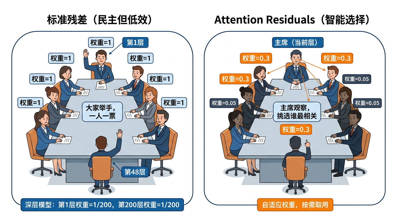 图：委员会比喻——均等权重 vs 智能选择