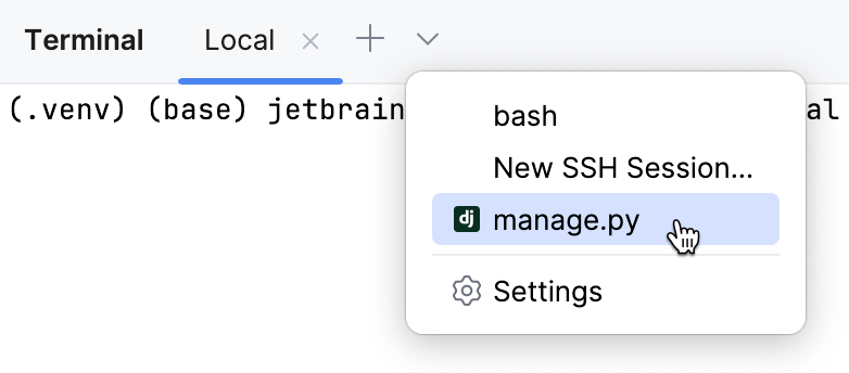 在终端中打开 manage.py