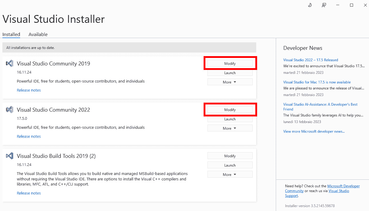 图 1.1 – Visual Studio 安装程序