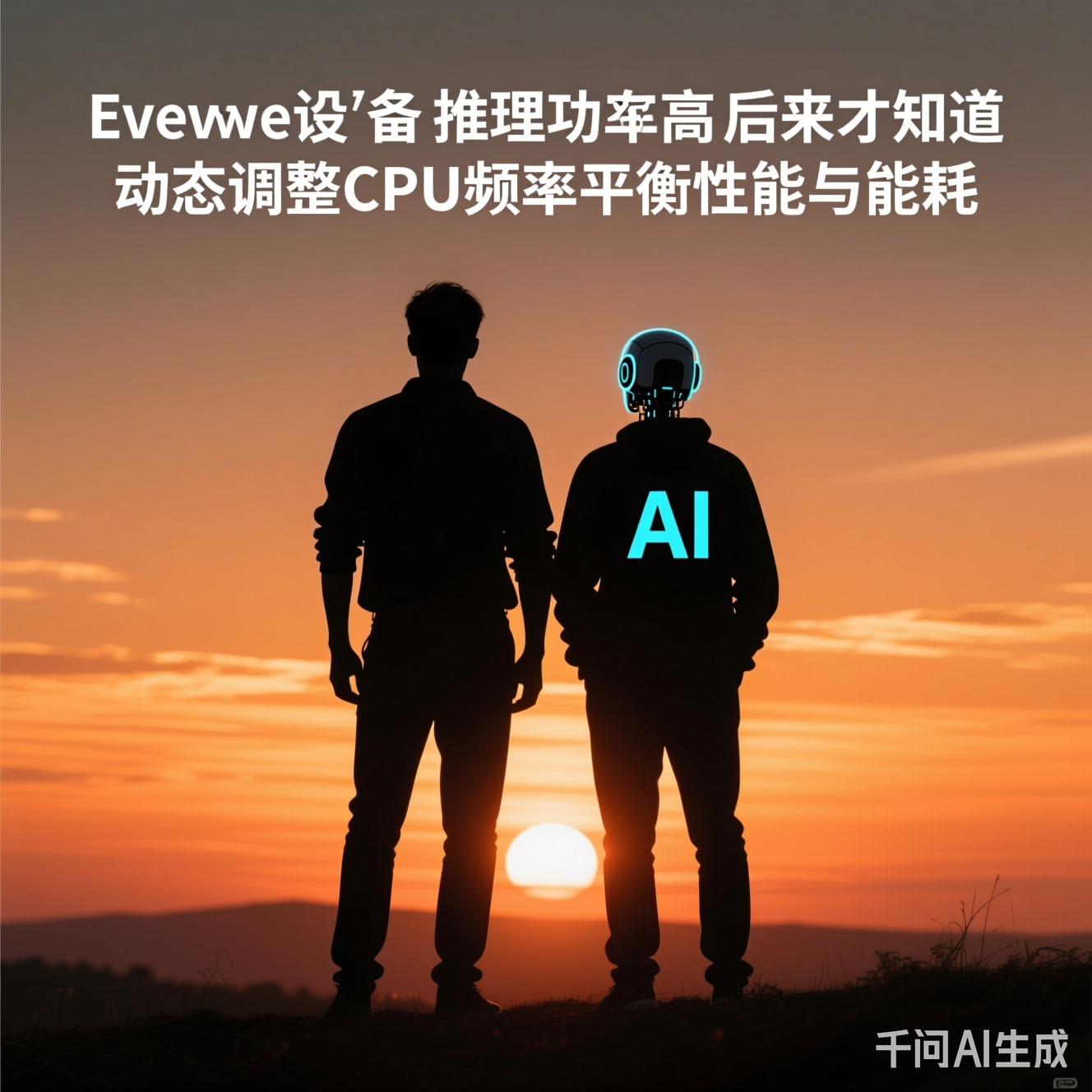 夕阳下的剪影：人类与AI并肩而立